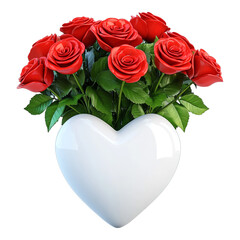 Red Roses in White Heart Vase - Ideal for Valentine's Day Greetings and Wedding Invitations