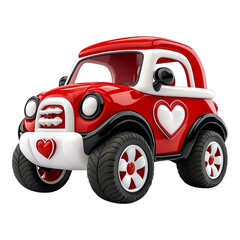 Red and White Toy Car with Heart Decals - Ideal for Valentine's Day Promotions and Children's Toy Advertisements