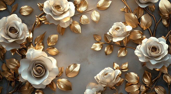 Sfondo floreale elegante e delicato. Oro e bianco.