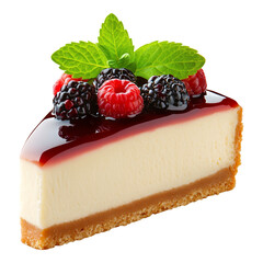 Cheesecake Slice with Berry Sauce and Mint - Ideal for Food Bloggers and Bakery Advertisement