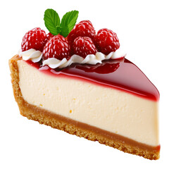 Delicious Cheesecake Slice with Raspberry Sauce - Ideal for Bakery Promotions and Food Blogs