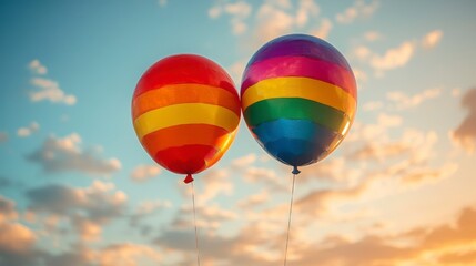 Fototapeta premium Colorful Rainbow Balloons Floating Against a Beautiful Sky