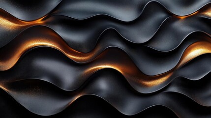 Obraz premium Abstract Wavy Metallic Texture with Golden Highlights Modern Elegant Backdrop