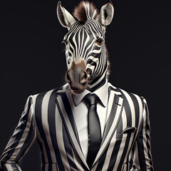 Anthropomorphic zebra in a formal businessman suit
