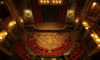 Obraz premium Vintage movie theater captured from a unique angle, showcasing retro charm and classic cinematic ambiance