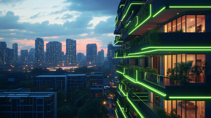 Tech-Savvy Apartment Building with Neon Green Accents for Cutting-Edge Urban Living