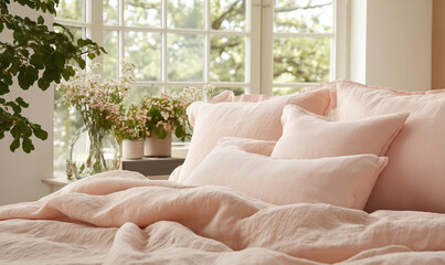 Soft peachy pink laid-back photography featuring cushioned textures and gentle hues, evoking calm artistic serenity.