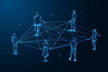 Futuristic Business Network Concept. Connected People on dark blue background. Vector Illustration