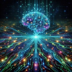 Artificial intelligence (AI), data mining, deep learning modern computer technologies. Futuristic Cyber Technology 