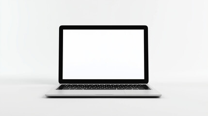 A realistic silver  laptop mockup with a blank screen, featuring a sleek design, modern keyboard, and customizable display, perfect for presentations and branding projects isolated on gray background
