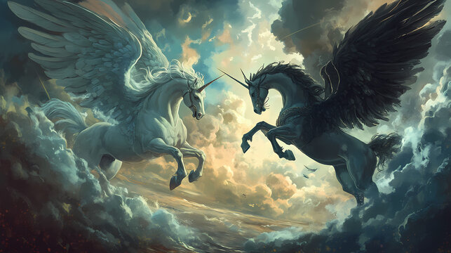 Pegasus with bellerophon ready to battle the chimera. Stormborne Pegasus. Illustration