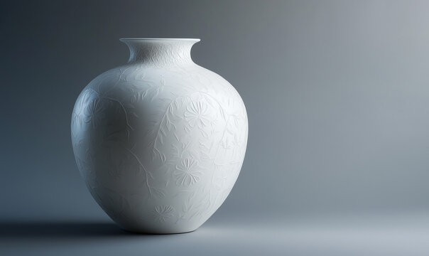 Elegant white ceramic vase featuring delicate floral pattern and refined artisanal craftsmanship for sophisticated decor.
