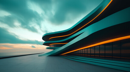 Modern cultural center with turquoise and amber accents offers dynamic spaces for creative community engagement