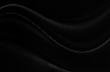 Black gray satin dark fabric texture luxurious shiny that is abstract silk cloth background with patterns soft waves blur beautiful.