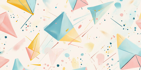 Seamless pattern of kite shapes in soft pastel colors creates a stylish decorative design motif