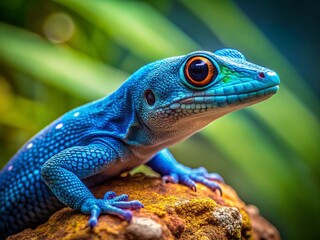 Fototapeta premium Electric Blue Gecko Side Profile - Lygodactylus williamsi - Vibrant Reptile Closeup