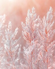 Frost-covered plants in soft, warm light.