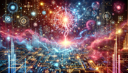 Obraz premium Digitale Energiequelle und mystische Verbindungen im Cyberspace