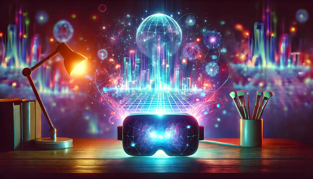 Virtuelle Welt im Blick durch ein VR-Headset
