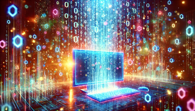 Digitale Datenstr&ouml;me aus einem futuristischen Computer