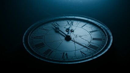 Cracked Vintage Clock with Blue Light