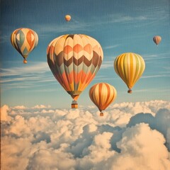 Fototapeta premium Colorful hot air balloons soar above cloudscape