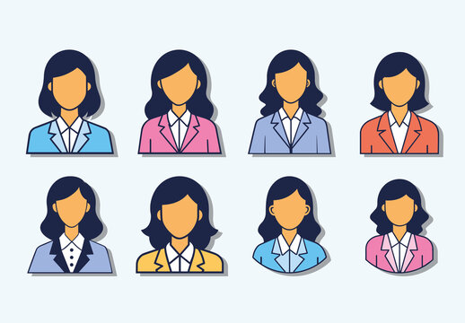 Blue And Pink Woman Avatar Business Female Office Icons Set