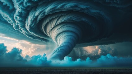 Fototapeta premium A gigantic tornado looms over the plains, illustrating the raw power of nature's destructive force.