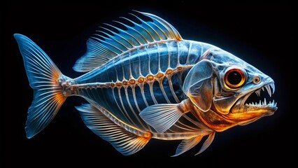 Fototapeta premium Ethereal Piranha X-Ray: Drone View of Sharp Teeth & Bone Structure