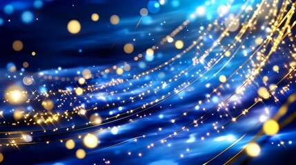 Fototapeta premium Sparkling Blue & Gold Festive Lights Background - Abstract backgrounds