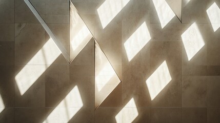 Abstract light and shadow patterns on a textured wall.