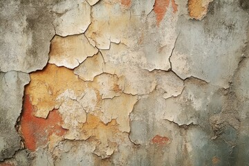 Fototapeta premium Cracked wall with peeling paint showing texture and decay