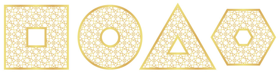 Gold Gradient with Islamic Pattern Collection of Basic Shapes Square Circle Triangle Hexagon