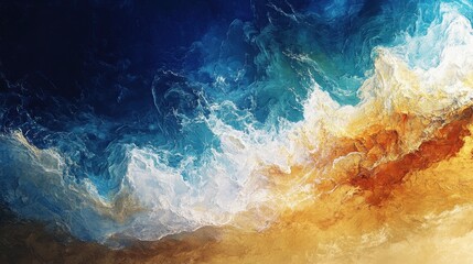 Abstract depiction of the ocean meeting the sandy shore