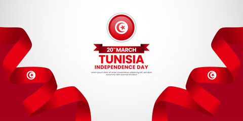 Tunisia national flag for Independence day on white background with copyspace