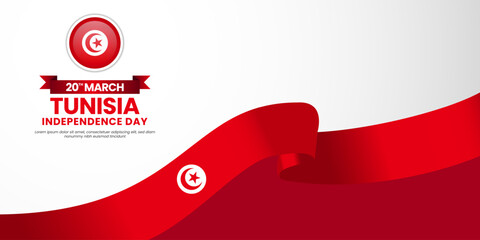 Tunisia national flag for Independence day on white background with copyspace