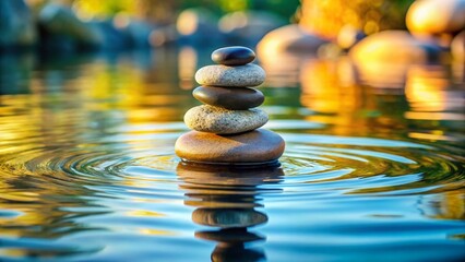 Obraz premium Floating Rock Stack Macro Photography: Serene Water Balance