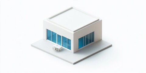 Isometric illustration of a modern minimalist house with a patio and table.