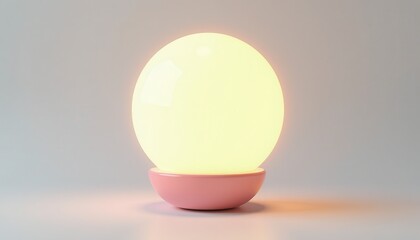 Soft Pink Egg Lamp on White Background  m Illumination. A white egg shaped lamp with a pink base sits on a table.
