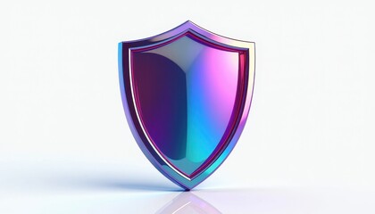 Vibrant Holographic Shield on Pure White Background: A Spectacular Visual Contrast. A holographic shield on a white background.