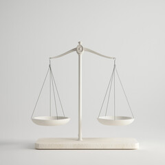 A lever balance scale made of white stone, minimalist design, solid background, high detail, realistic texture, soft lighting, neutral tones