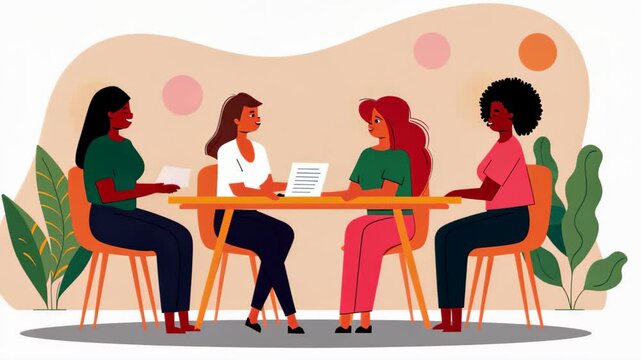 Professional women collaborating in a modern office setting, showcasing dedication and diversity.