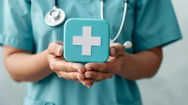 Virtual Medical Team Blue Plus Sign Healthcare Insurance Concept.