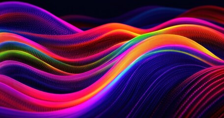 Neon Abstract Art with Wavy Lines on Black Background Vibrant Colorful Illustration Design