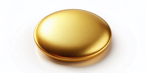 Golden Round Badge: Metallic Sphere, Button, Disc Top View - Stock Photo