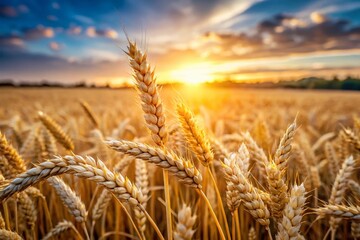Fototapeta premium Golden Wheat Field: Close-up of Ripe Ears, Blurred Background – Rural Landscape Stock Photo