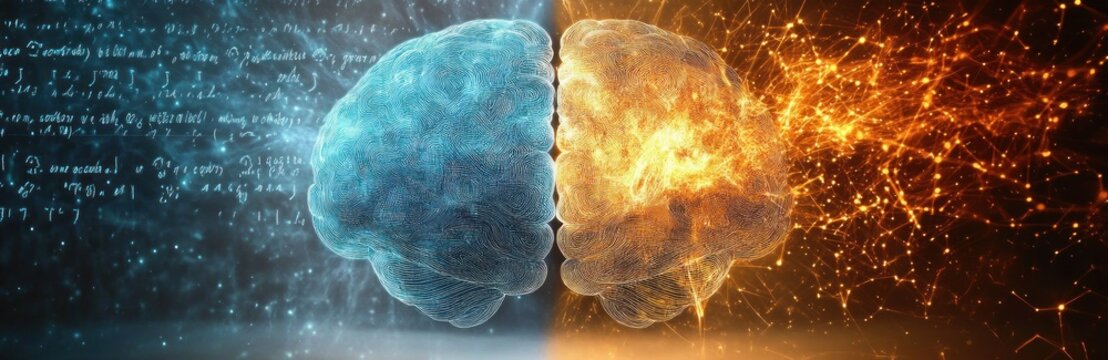 Creative Brain and Logical Brain Comparison Abstract Art in Education Science and Medicine