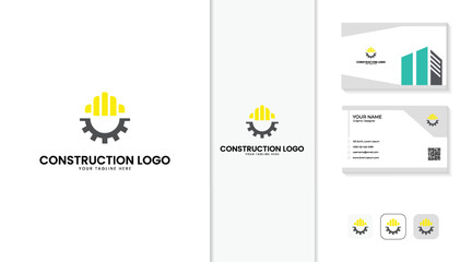 Gear helmet logo, construction logo, civil engineering logo, building company logo, and heavy industry logo including business card design