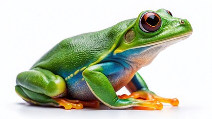 Obraz premium Green Tree Frog Back View, Isolated White Background - Amphibian Reptile Wildlife Photography
