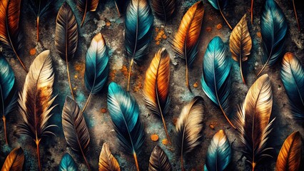 Gritty Magpie Feather Grunge Pattern Wallpaper - Panoramic Photography